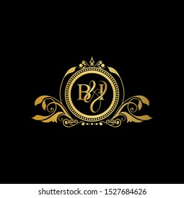 Initial Letter BI logo luxury vector mark, gold color elegant classical symmetric curves decor.