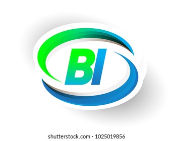 initial letter BI logotype company name colored blue and green swoosh design, modern logo concept. vector logo for business and company identity.