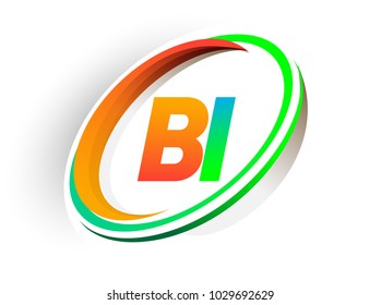 initial letter BI logotype company name colored orange and green circle and swoosh design, modern logo concept. vector logo for business and company identity.
