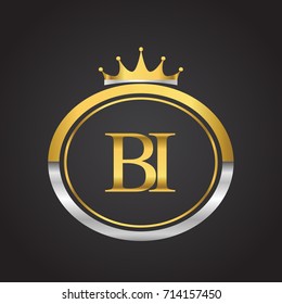 initial letter BI logotype company name with oval shape and crown, gold and silver color. vector logo for business and company identity.
