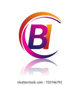 initial letter BI logotype company name orange and magenta color on circle and swoosh design. vector logo for business and company identity.