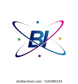 initial letter BI logotype science icon colored blue, red, green and yellow swoosh design. vector logo for business and company identity.
