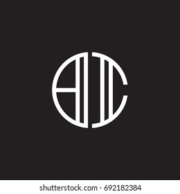 Initial letter BI, minimalist line art monogram circle shape logo, white color on black background