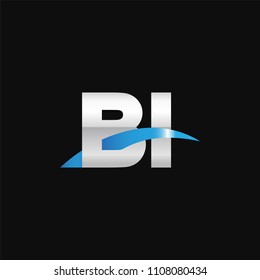 Initial letter BI, overlapping movement swoosh logo, metal silver blue color on black background