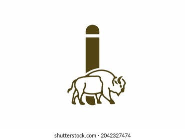 Letra inicial I con diseño de línea bison