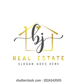 Initial letter BJ calligraphy handwritten logo. Feminine logo collections and business card template. handwriting logo of initial signature, wedding, fashion, floral and botanical.