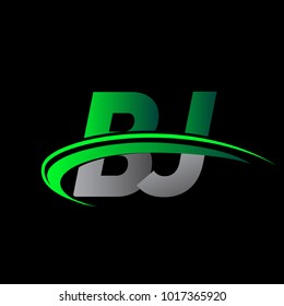 initial letter BJ logotype company name colored green and black swoosh design. vector logo for business and company identity.