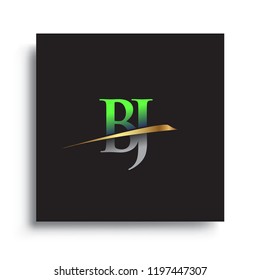 initial letter BJ logotype company name colored green and gold swoosh design. vector logo for business and company