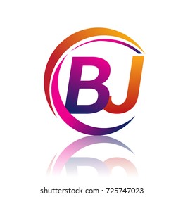 initial letter BJ logotype company name orange and magenta color on circle and swoosh design. vector logo for business and company identity.