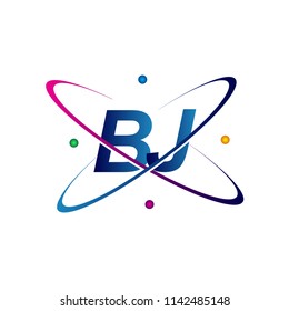 initial letter BJ logotype science icon colored blue, red, green and yellow swoosh design. vector logo for business and company identity.
