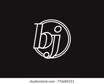 Initial letter bj lowercase outline inside the circle logo template white on black background