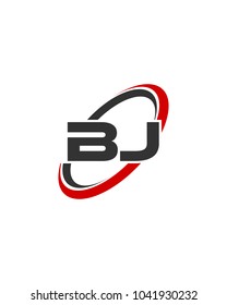 initial letter BJ swoosh ring company logo red gray