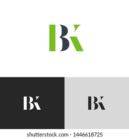 Initial Letter bk b k  uppercase modern logo design template elements. green letter Isolated on black white grey background. Suitable for business, consulting group company.