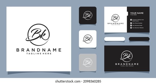 Initial letter BK beautiful handwriting logo vector template with business card design template