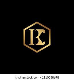 Initial letter BK KB minimalist art hexagon shape logo, gold color on black background