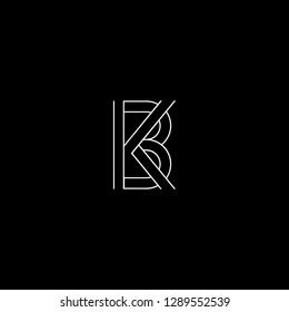 Initial letter BK KB minimalist monogram art logo, white color on black background.