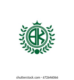 Initial Letter BK Logo Linked Circle Shape with Crown and Wheat Icon