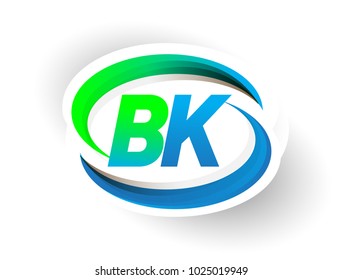 initial letter BK logotype company name colored blue and green swoosh design, modern logo concept. vector logo for business and company identity.