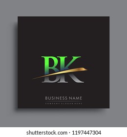 initial letter BK logotype company name colored green and gold swoosh design. vector logo for business and company