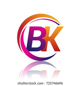 initial letter BK logotype company name orange and magenta color on circle and swoosh design. vector logo for business and company identity.
