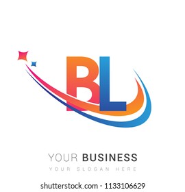 initial letter BL logotype company name colored orange, red and blue swoosh star design. vector logo for business and company identity.