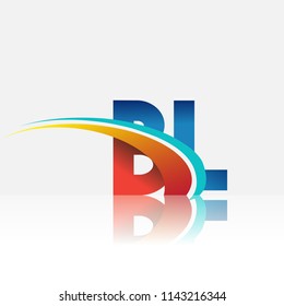initial letter BL logotype company name colored red and blue and swoosh design. vector logo for business and company identity.
