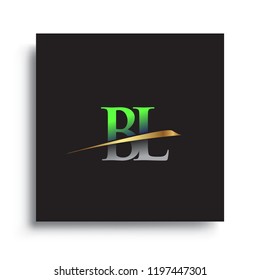 initial letter BL logotype company name colored green and gold swoosh design. vector logo for business and company