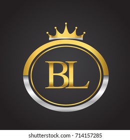 initial letter BL logotype company name with oval shape and crown, gold and silver color. vector logo for business and company identity.