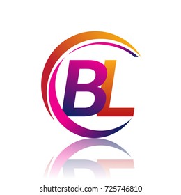 initial letter BL logotype company name orange and magenta color on circle and swoosh design. vector logo for business and company identity.