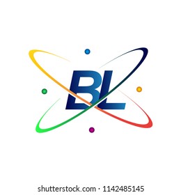 initial letter BL logotype science icon colored blue, red, green and yellow swoosh design. vector logo for business and company identity.
