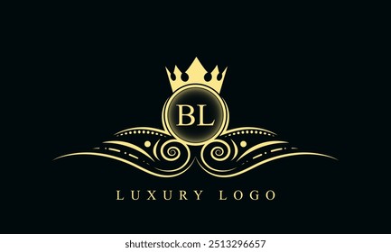 Letra inicial BL design de logotipo de luxo. BL Luxurious Royal Golden Logo design