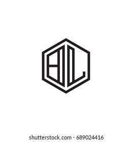 Initial letter BL, minimalist line art monogram hexagon logo, black color