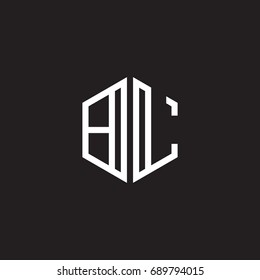 Initial letter BL, minimalist line art monogram hexagon shape logo, white color on black background