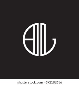 Initial letter BL, minimalist line art monogram circle shape logo, white color on black background