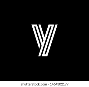 Initial letter black line shape logo white on black background Y