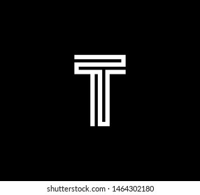 Initial letter black line shape logo white on black background T