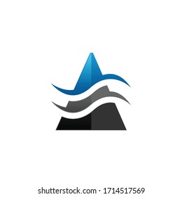 Initial letter A blue and grey color with waves icon logo template design vector image isolated on a white background