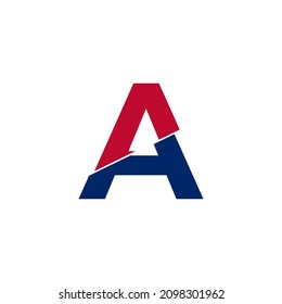 Initial Letter A Blue and Red Logo. Geometric Shapes Cut Style isolated on White Background