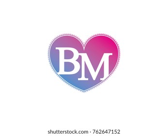 the initial letter BM in the heart symbol as a logo, sign and decoration