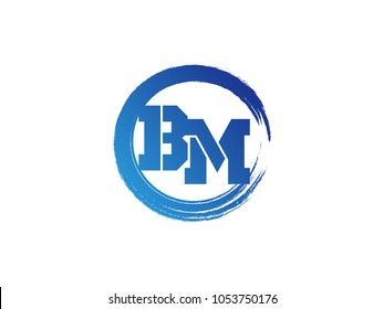 Initial letter BM logo with blue zen brush