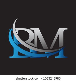 initial letter BM logotype company name colored blue and grey swoosh design. vector logo for business and company identity.