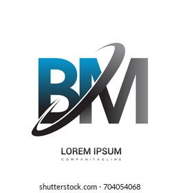 initial letter BM logotype company name colored blue and grey swoosh design. logo design for business and company identity.