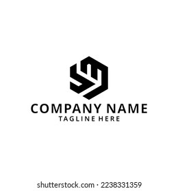 Initial letter bm or mb logo template with hexagonal line art
