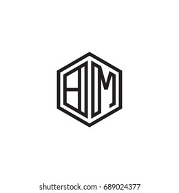 Initial letter BM, minimalist line art monogram hexagon logo, black color
