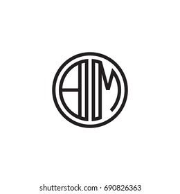 Initial letter BM, minimalist line art monogram circle logo, black color