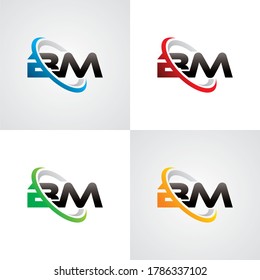 initial letter BM swoosh ring company logo blue red green orange black grey