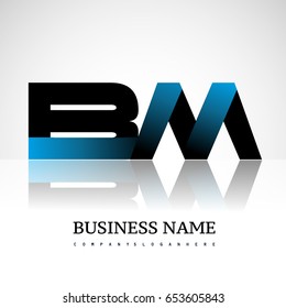 Initial letter BM uppercase modern and simple logo linked blue and black colored, isolated in white background. Vector design for company identity.