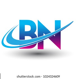 initial letter BN logotype company name colored blue and magenta swoosh design. vector logo for business and company identity.