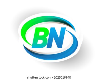 initial letter BN logotype company name colored blue and green swoosh design, modern logo concept. vector logo for business and company identity.