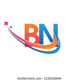 initial letter BN logotype company name colored orange, red and blue swoosh star design. vector logo for business and company identity.